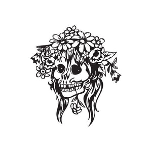 Skull head decal with flower crown and floral details