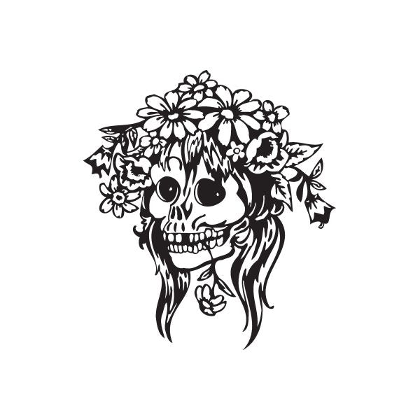 Skull head decal with flower crown and floral details