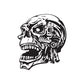 Black vinyl skull wall decal with side-profile skull, intricate line art.