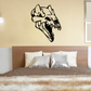 Black skull wall decal with fierce teeth and flames, vinyl sticker