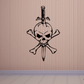 Skull and crossbones vinyl wall decal with black outline and white fill