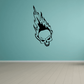 Black skull and flame vinyl wall decal with fiery outline