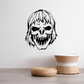 Skull wall decal vinyl sticker, black and white grinning face with shaggy hair