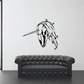 Vinyl wall decal: black skull with sword and flowing mane design