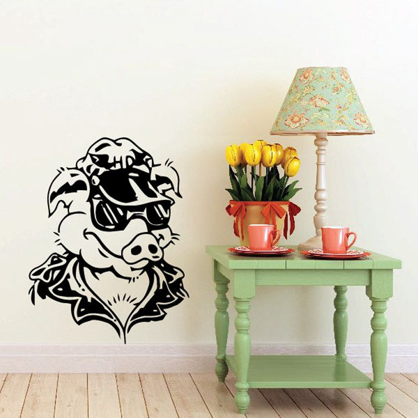 Black ornate skull wall decal with floral accents