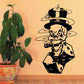 Skull wearing top hat with smoking cigar decal sticker, black and white graphic