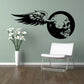 Skull vinyl wall decal with wings, black and gray