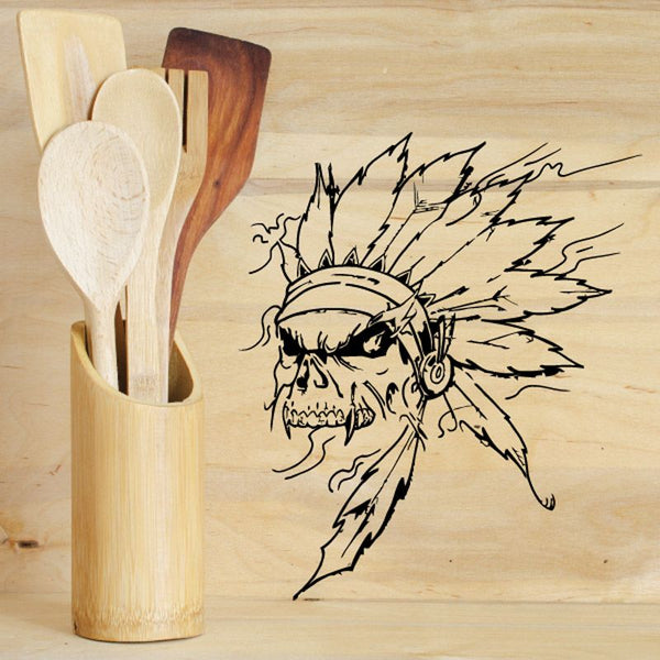 Skull wall decal vinyl sticker with black spiked wing and skull illustration