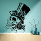 Black skull and rose top-hat wall decal with flame detailing