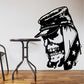 Black skull wall decal with hood and stars, vinyl sticker graphic