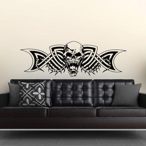Skull wall decal vinyl sticker with black and white winged emblem