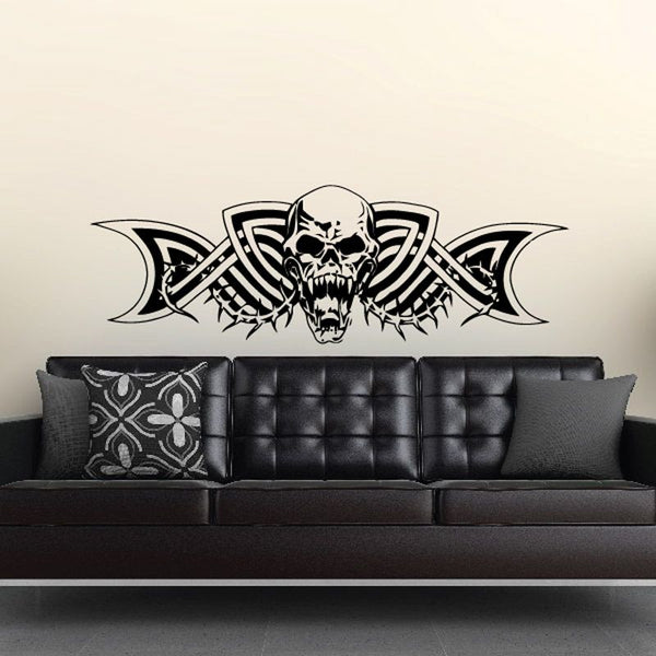 Skull wall decal vinyl sticker with black and white winged emblem