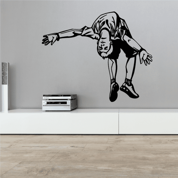 Skydiver flipping decal, black-and-white wall sticker of a parachute jumper mid-flip