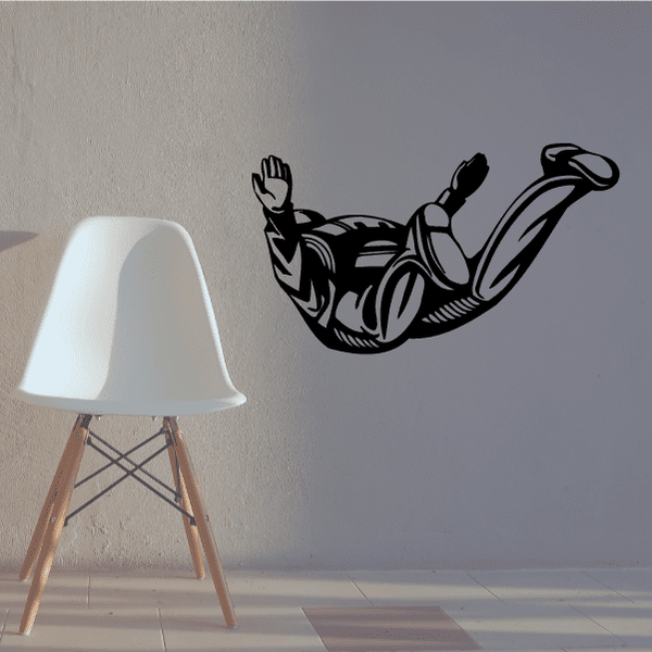 Skydiving away facing decal, black silhouette of skydiver with arms and legs spread