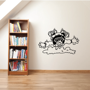 Cartoon skydiver wall decal with helmeted diver and parachute in clouds