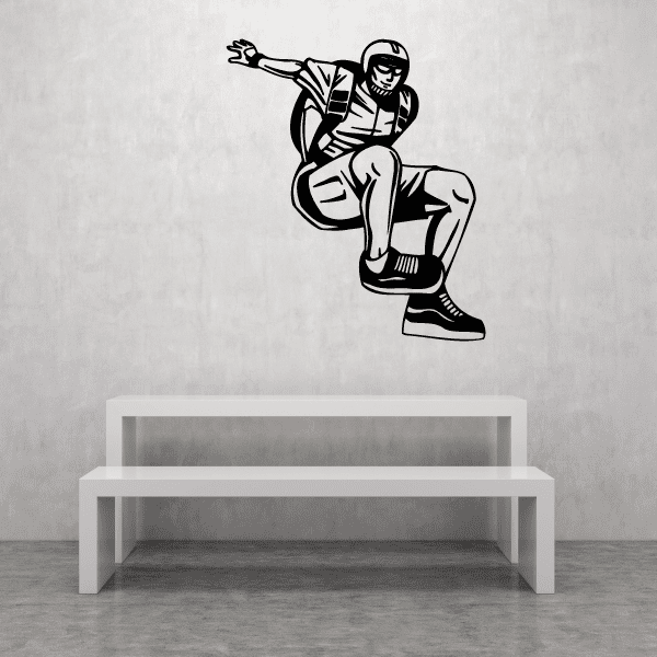 Skydiving diver landing decal, black-and-white parachute jumper graphic