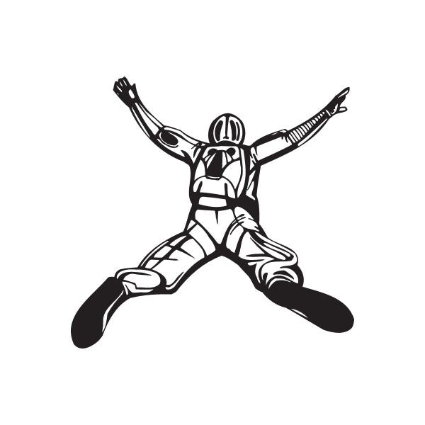 Skydiving open arms dive decal featuring a black-and-white parachuting figure