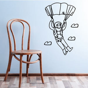 Skydiver parachuting drift decal featuring a cartoon person with a canopy parachute