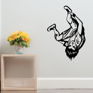 Black skydiver spin trick wall decal with bearded figure and arms out