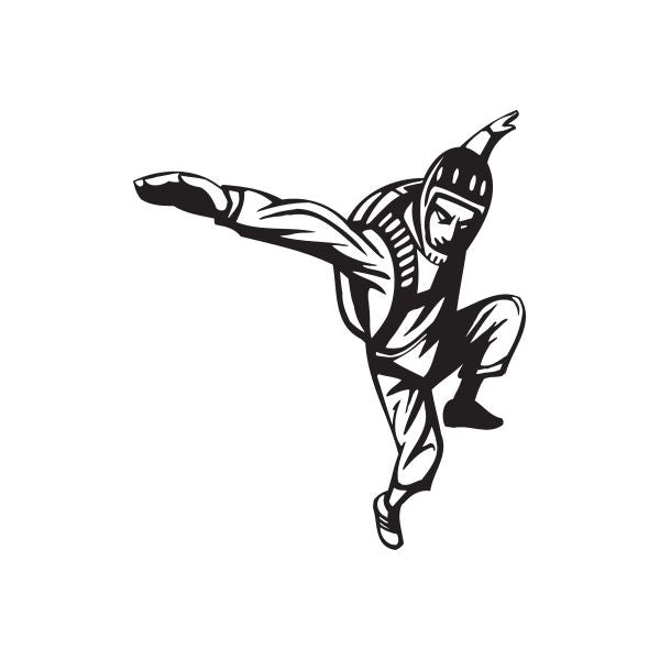 Skydiving wall decal of helmeted diver with arms stretched, black outline
