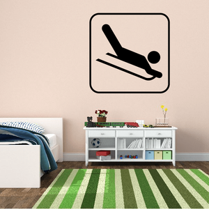 Sledding sign decal featuring a black sled icon inside a rounded square border