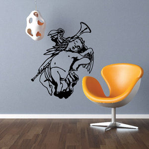 Sleeping angel baby decal with black line-art figure and orange highlights