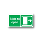 Safety sign decal: green 'Slide to open' with door frame arrow