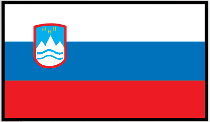 Rectangular Slovenia flag sticker with red, white, blue and coat-of-arms shield