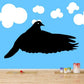 Black flying pigeon wall decal with white cloud motifs