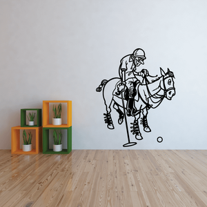 Black line-art horse and rider wall decal sticker