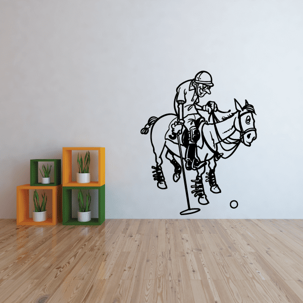 Black line-art horse and rider wall decal sticker