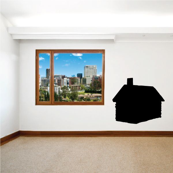 Black house silhouette wall decal with chimney and gable roof