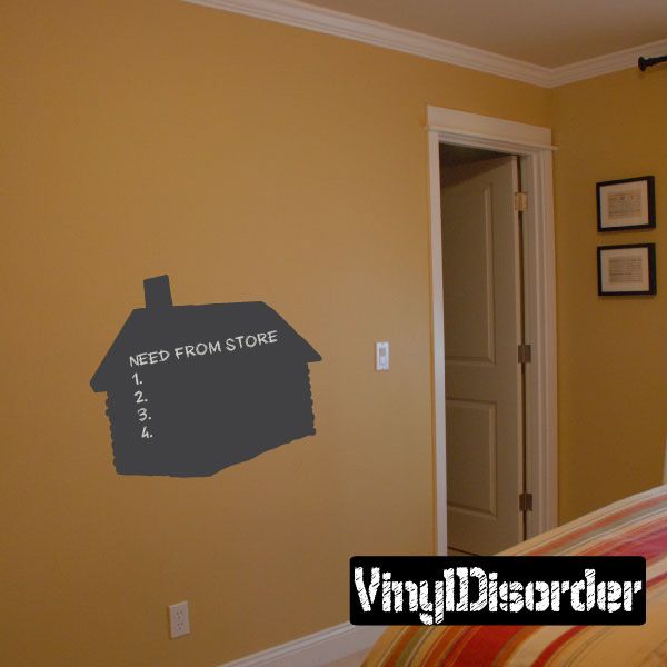 Small house-shaped chalkboard decal with white lines for writing and a chimney icon