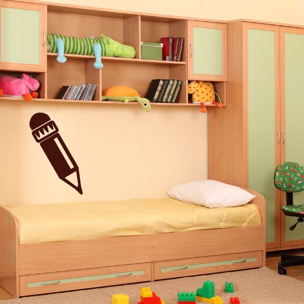 Pencil wall decal, dark brown pencil icon with white highlight