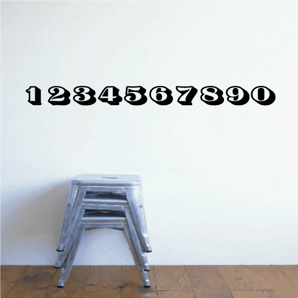 Race number decal with digits 0–9, black outlines on light fill