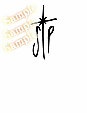Smashing Pumpkins cross band decal with black stylized cross and script