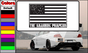 Rectangular Smashing Pumpkins flag decal with black field, white stripes and stars