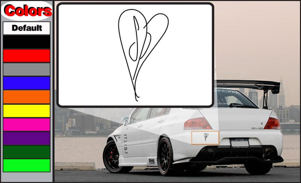 Cursive heart decal with white outline on a rectangular backing