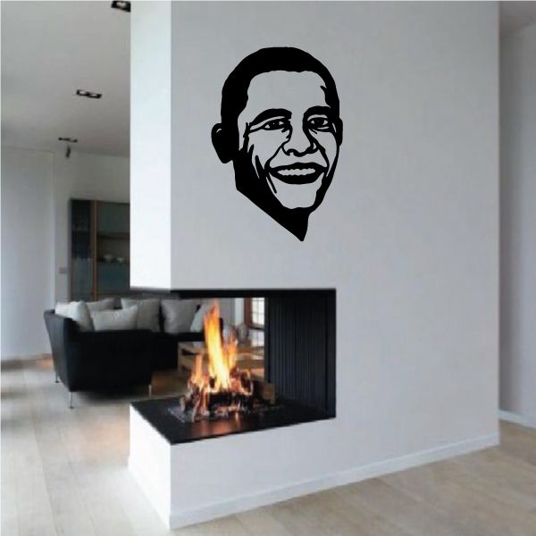 Smiling face wall decal with bold black outlined portrait and simple grin