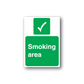 Smoking area safety sign sticker with check icon and green 'Smoking area' text