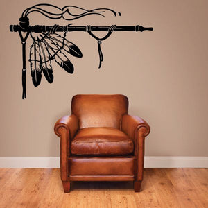 Black peace pipe with feather decal, leaf and feather details