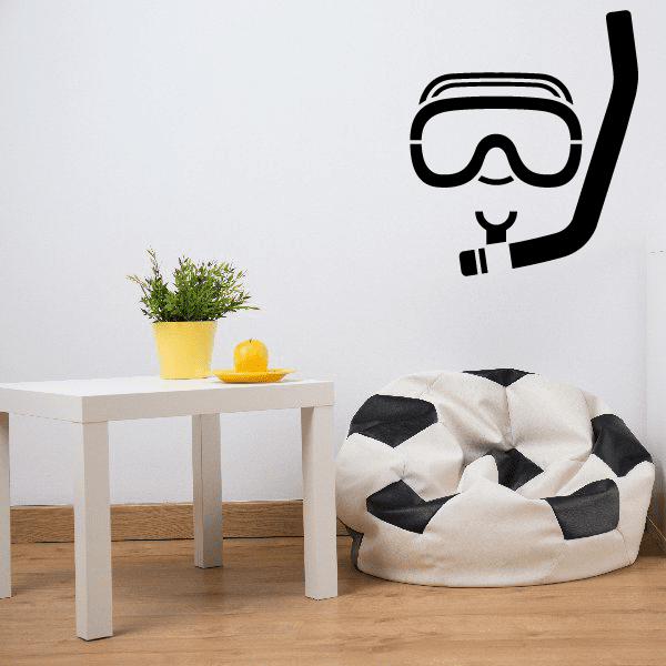 Snorkeling mask and snorkel decal sticker with black outline and white fill