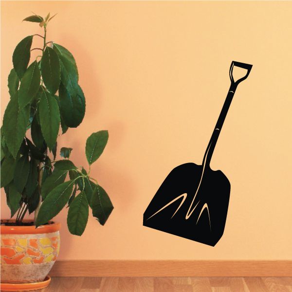 Snow shovel decal, black outline of shovel with rounded scoop