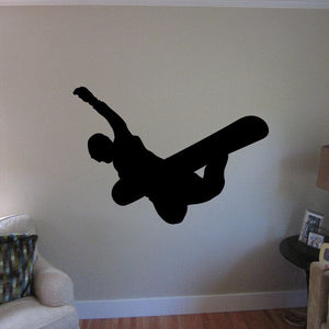 Snowboard wall decal with black snowboarder silhouette in midair