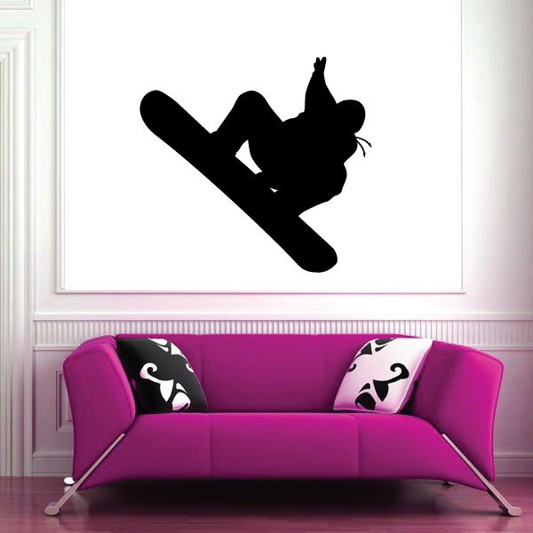 Snowboard wall decal, black snowboarder silhouette on wall