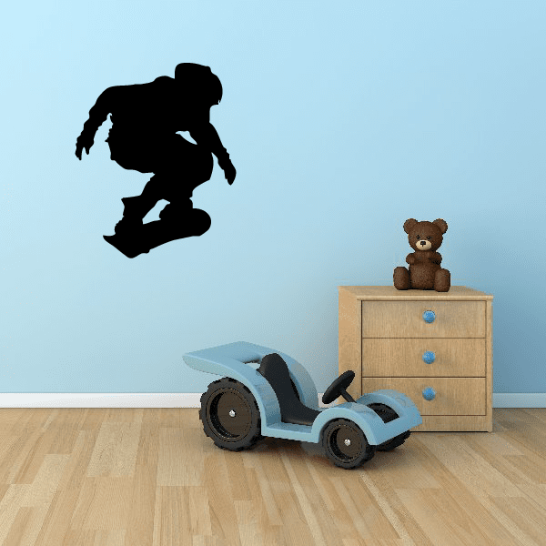 Black snowboarder vinyl wall decal silhouette, action stance