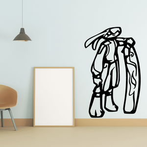 Black snowboarding wall decal of a stylized snowboarder holding a board