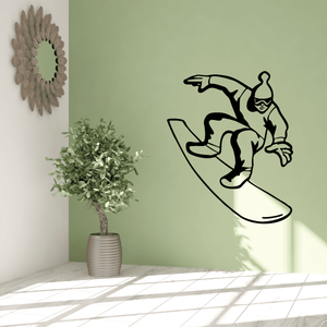 Snowboarding wall decal, vinyl black snowboarder silhouette and board outline