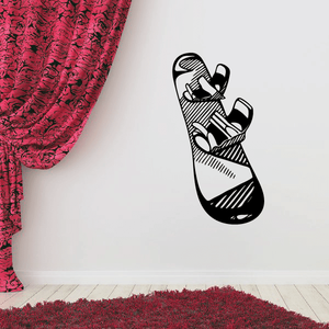 Snowboard boot vinyl wall decal, black silhouette with laces and strap