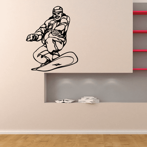 Snowboarding wall decal featuring a black snowboarder crouching on a board